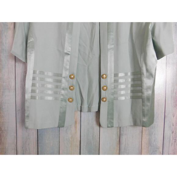 Vintage Women Suit Jacket 14 Light Green Satin Side Gold Buttons Perceptions - Picture 2 of 6